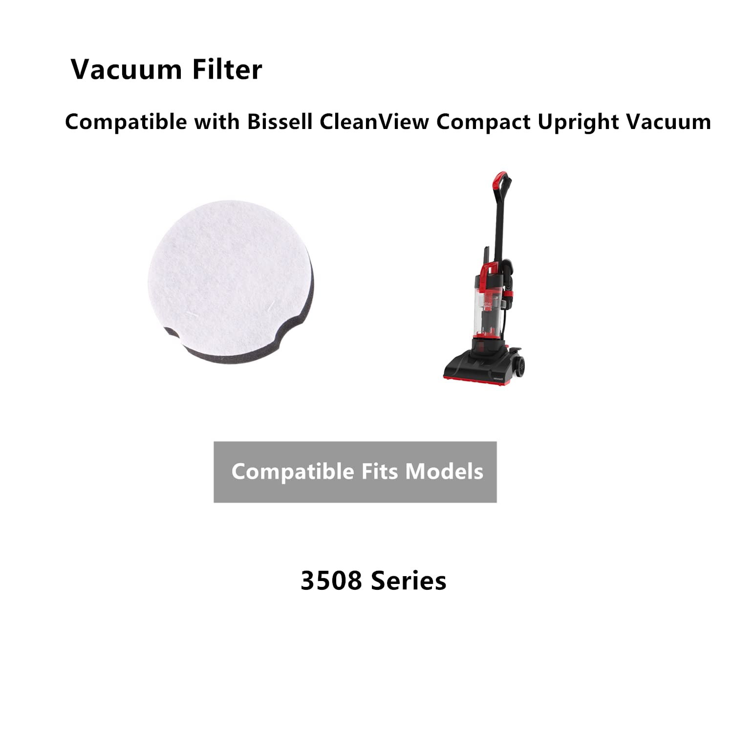 Replacement Filters For Bissell Cleanview Compact Upright Vacuum,Part 1604896,Fits Models 3508 (2 Pack)
