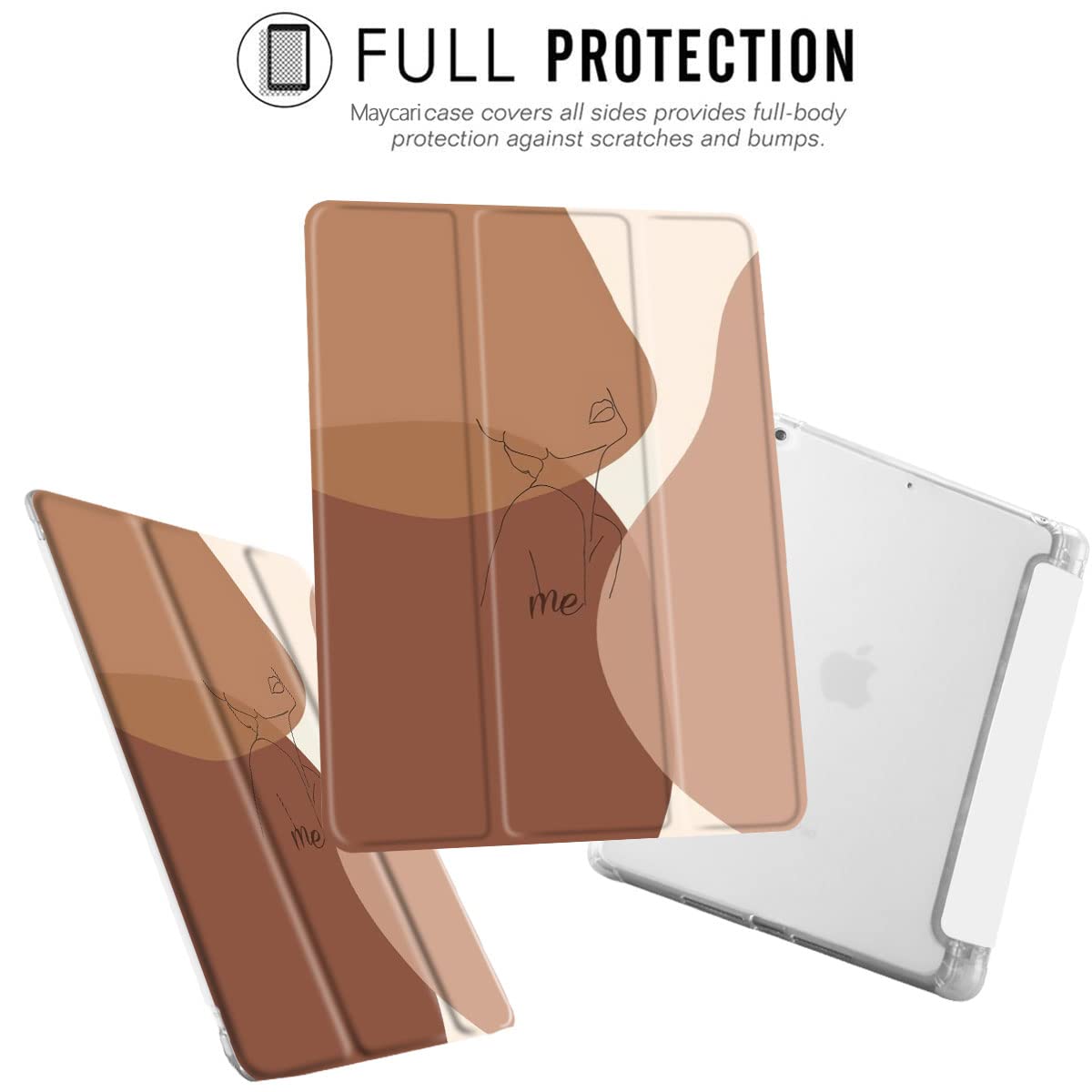 Maycari Minimalist Line Brown Case For Ipad 9.7 Inch 2017/2018 With Pencil Holder, Abstract Line Art Ipad 5Th/6Th Generation Sof