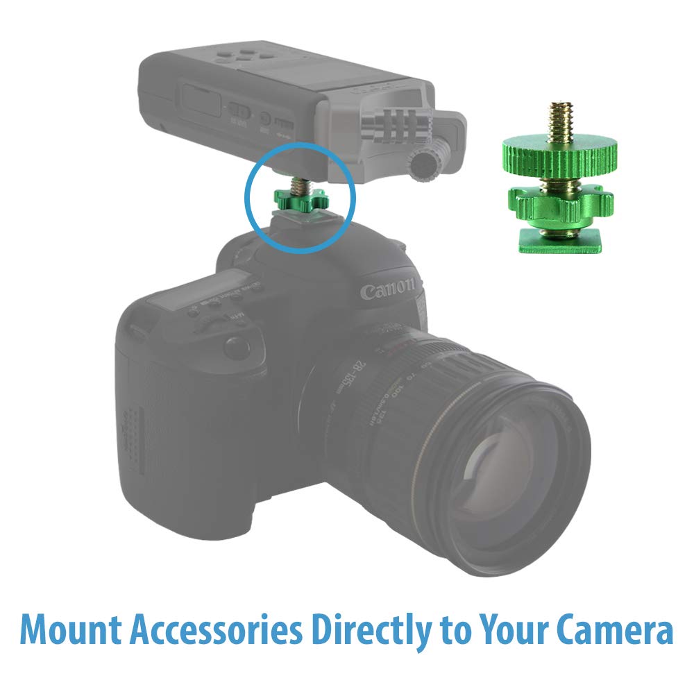 Cam Caddie Flashner �� � 20 Inch Tripod Screw To Hot/Cold Shoe Adapter/Flash Converter   Standard Quarter Twenty Threaded Post Made From High Strength Steel And Aluminum (Green)