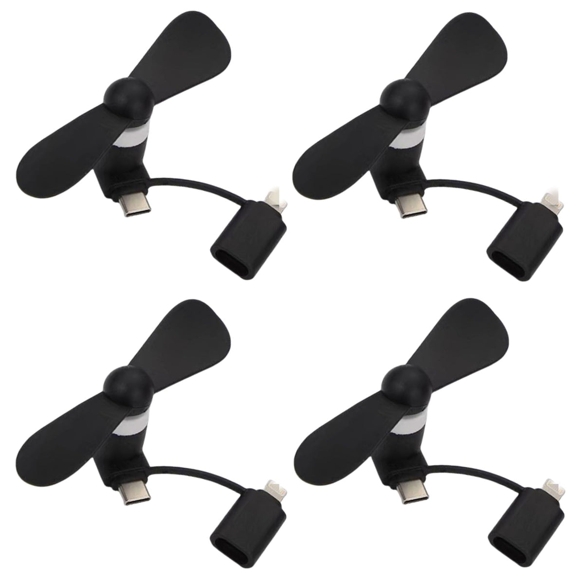 TRIIFON 2-in-1 Cell Phone Fan for iPhone Android Type-C Black 4 Pack ...