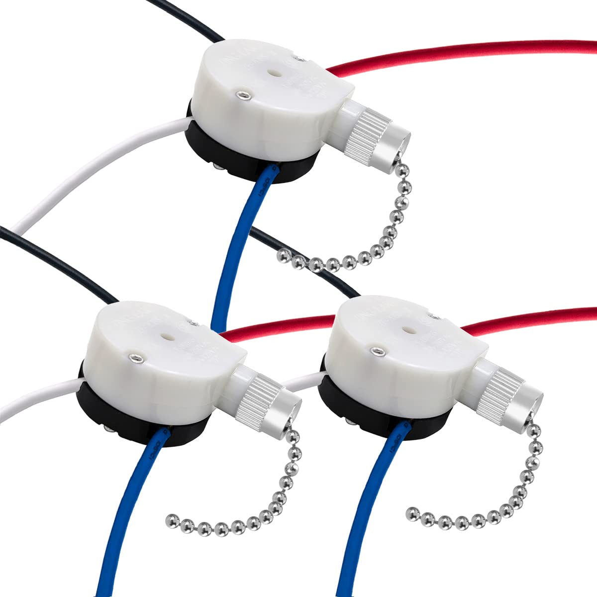 Zing Ear Ze 208S E89885 3 Speed 4 Wire Pull Chain Ceiling Fan Switch   Speed Control For Fans, Wall Lamps, Cabinet Light   Nicke