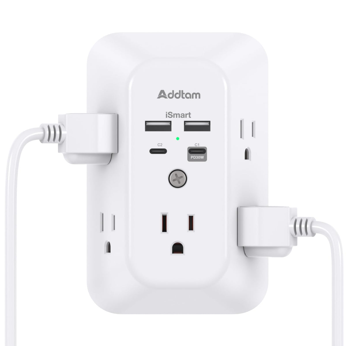 Outlet Extender Surge Protector   Addtam 5 Outlet Splitter With 4 Usb Wall Charger(Pd 30W), Multi Plug Wall Outlet Power Strip F