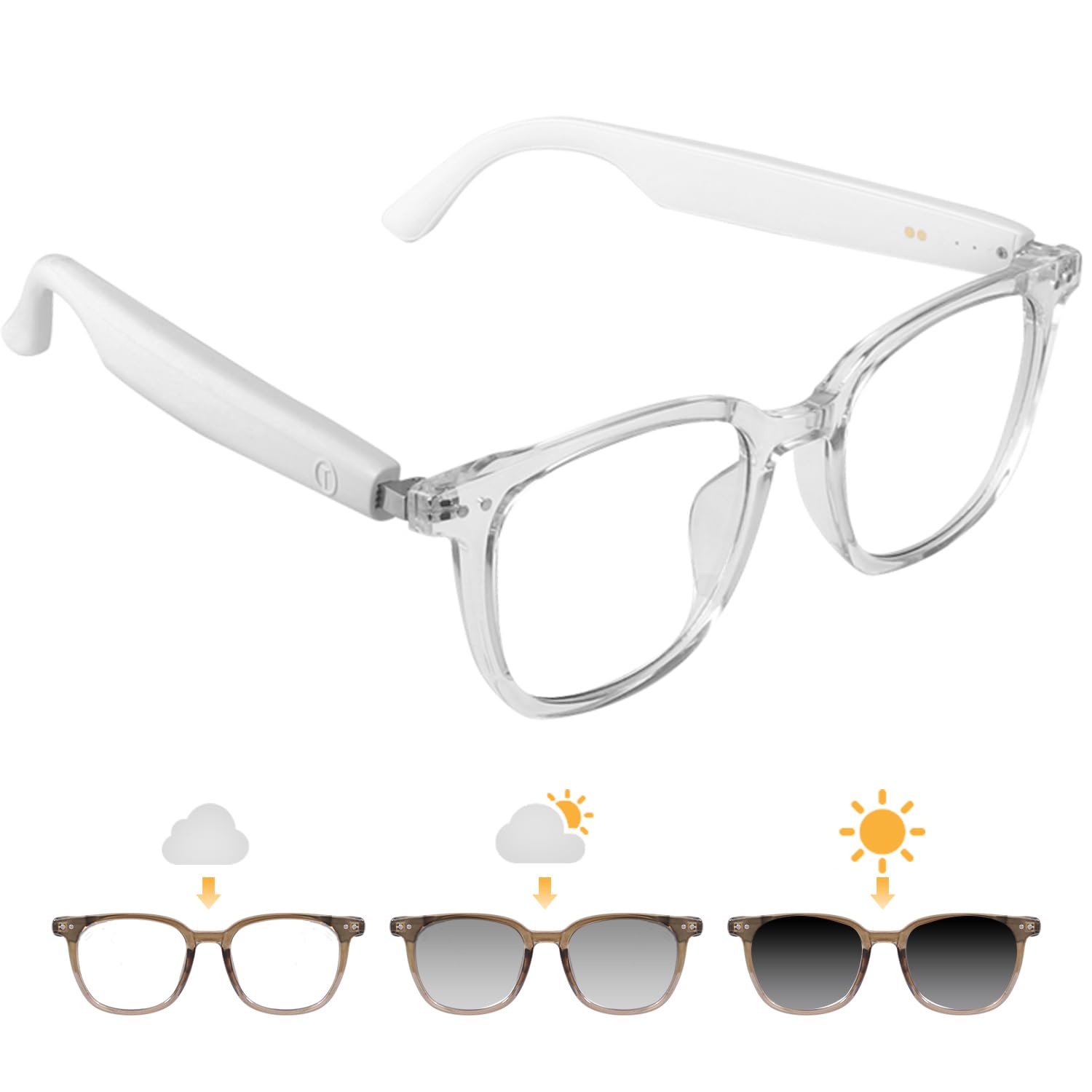 Smart Glasses for Women Men, Bluetooth Glasses with Photochromic Lenses Touch Control Voice Assistant for Clear Audio Remote Pho