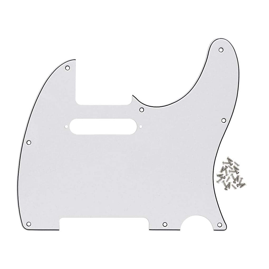FLEOR 8 Hole TL Pickguard Scratch Plate with Pickguard Screws Set Fit USA/MX Standard TL Style Pickguard Replacement, 3Ply White