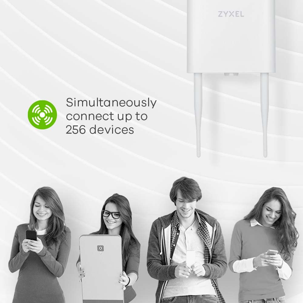 Zyxel True Wifi6 Ax1800 Outdoor Access Point (802.11Ax Dual Band) Small Business Wifi Wsmart Mesh Ip55 Rated & Mu Mimo Poe Power