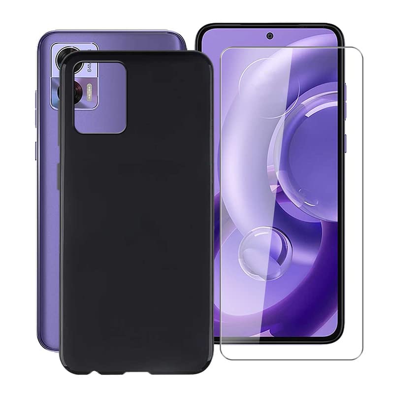 Hgjtf Phone Case For Motorola Edge 30 Neo (6.28'') With 1 X Tempered Glass Screen Protector, Shockproof Silicone Black Shell Sli