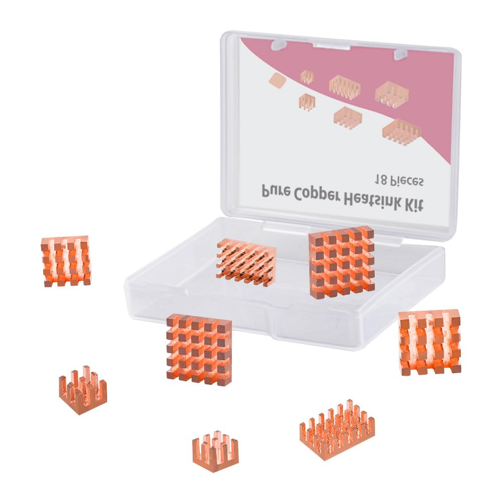 Geeekpi 18Pcs Pure Copper Heatsinks For Raspberry Pi 5/4B, Cpu Cooler With Thermal Conductive Adhesive Tape