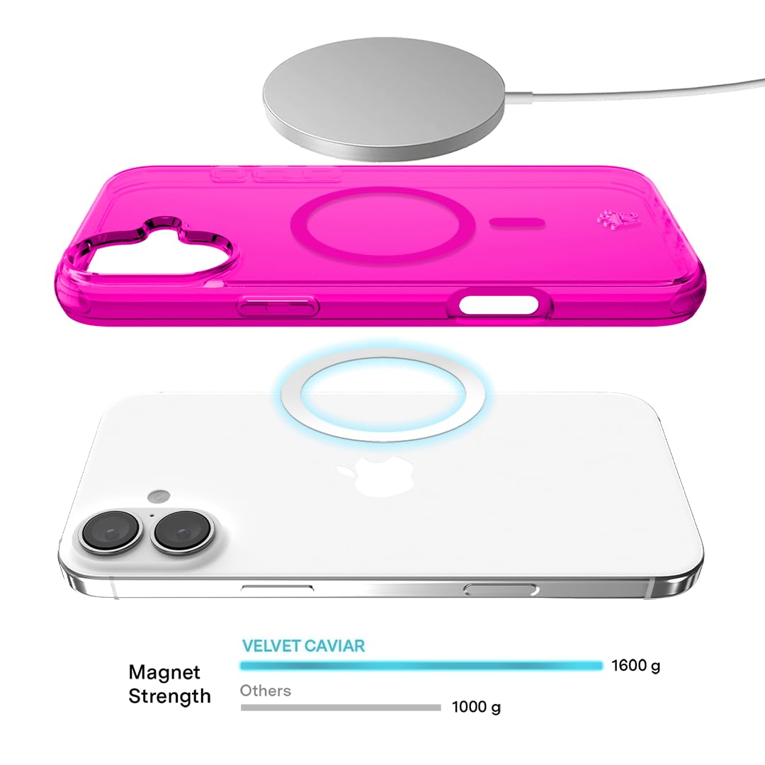 Velvet Caviar For Iphone 16 Case Neon Hot Pink [8Ft Drop Tested] Compatible With Magsafe   Protective Clear Colorful Cases For W