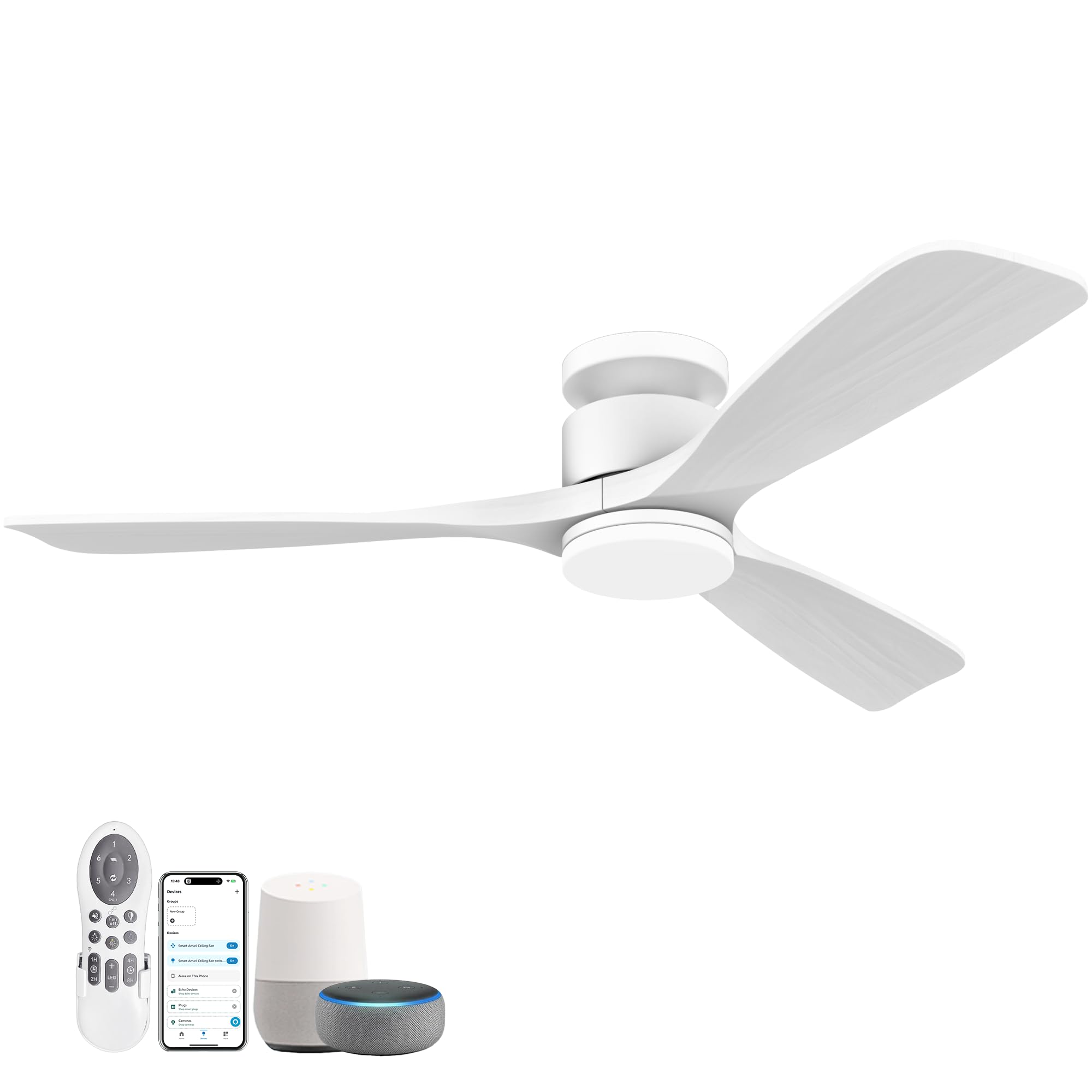 52 Inch Smart Low Profile Ceiling Fans,Solid Wood Outdoor Indoor Ceiling Fan With Lights Remote,Wifi Alexa App Control,Quiet Dc