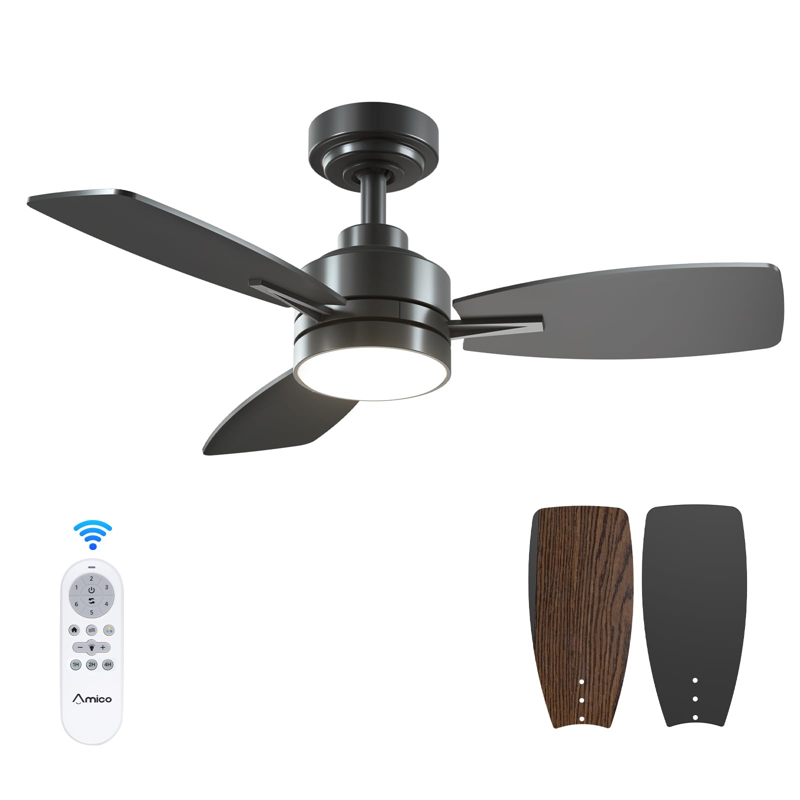Amico Ceiling Fans With Lights, 36 Inch Black Ceiling Fan With Light And Remote Control, Reversible, 3Cct, Dimmable, Noiseless,
