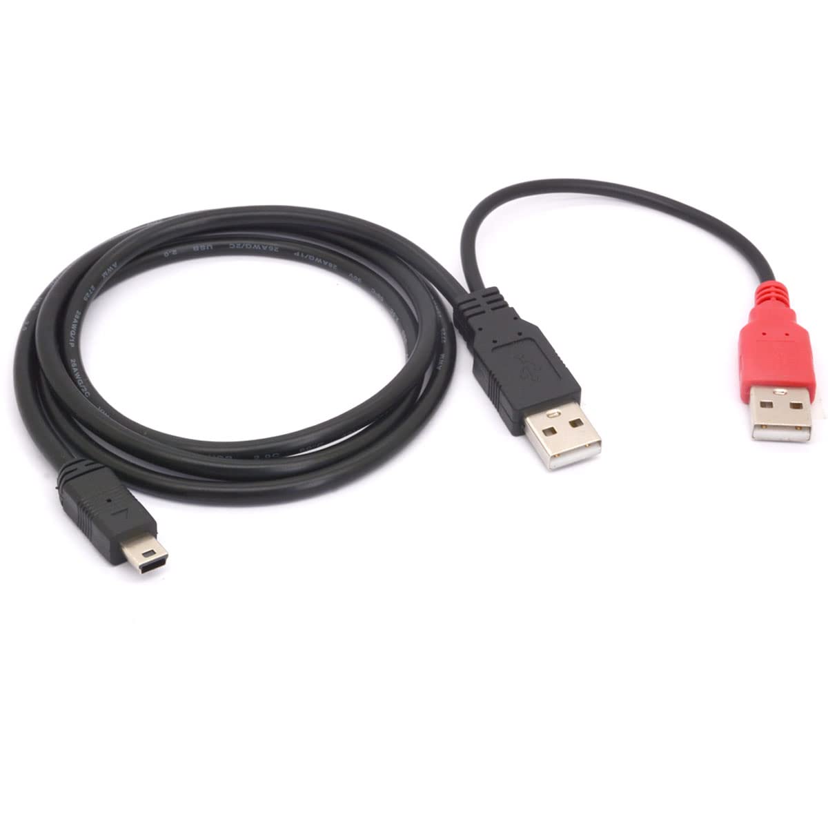 Huhanggod Mini B Usb 2.0 Type A Male To Dual Usb 2.0 A Male Y Splitter Cable For Delivers Extra Power To External Hdd Hard Disk