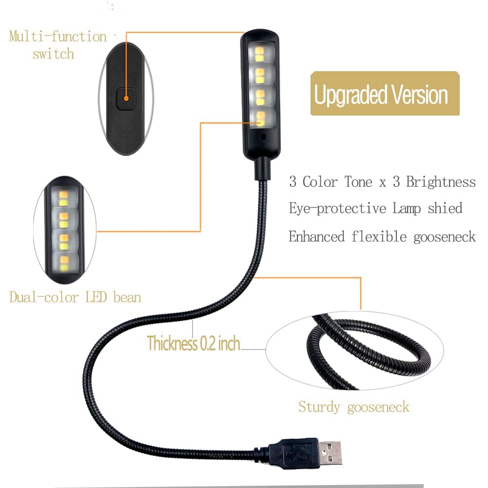 Bubosper Usb Light For Laptop Keyboard, Thickened & Flexiable 3 Brightness X 3 Color Temperature Usb Reading Light For Nightwork