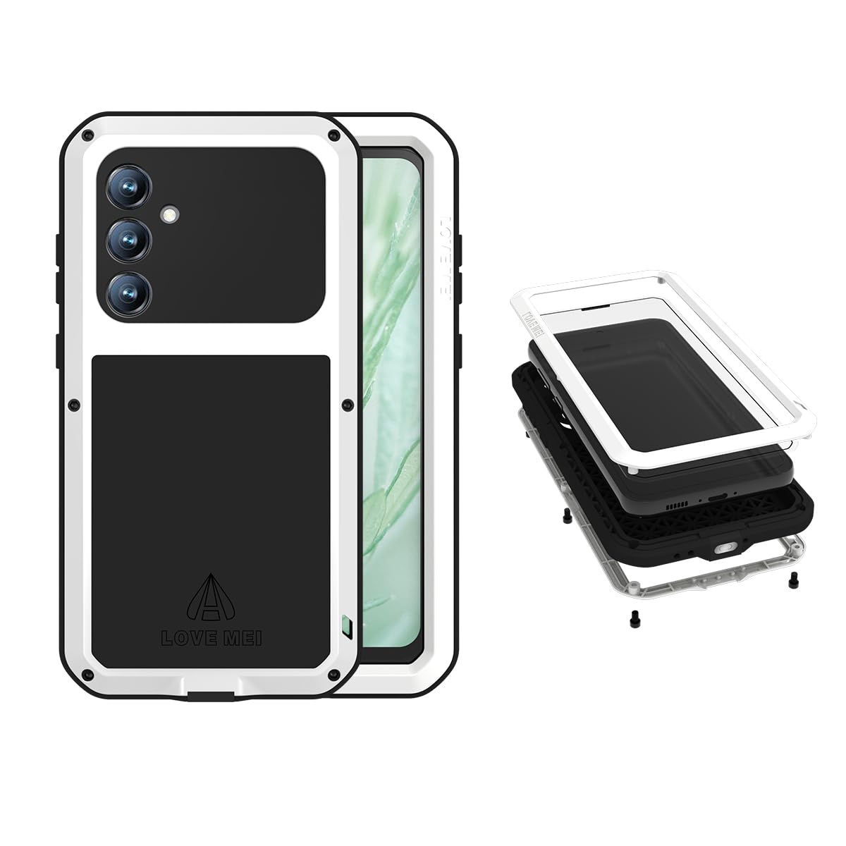 Love Mei For Samsung Galaxy S23 Fe Metal Case, Heavy Duty Military Grade Rugged Cover Shockproof Dustproof Full Body Case With B