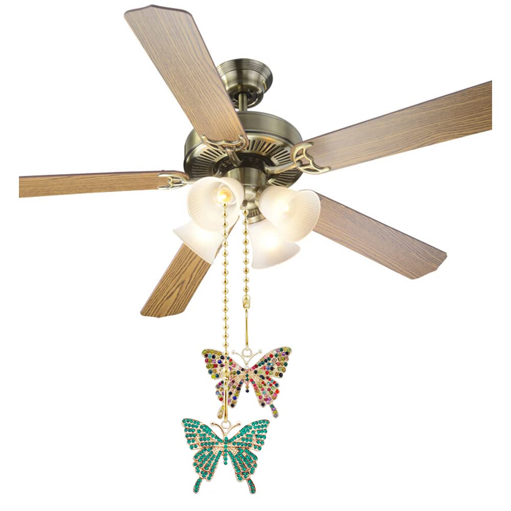 Wayilea Light Pull Chain Extender, Ceiling Fan Pull String Extension Cord, Decorative Crystal Rhinestone Butterfly Ornaments For