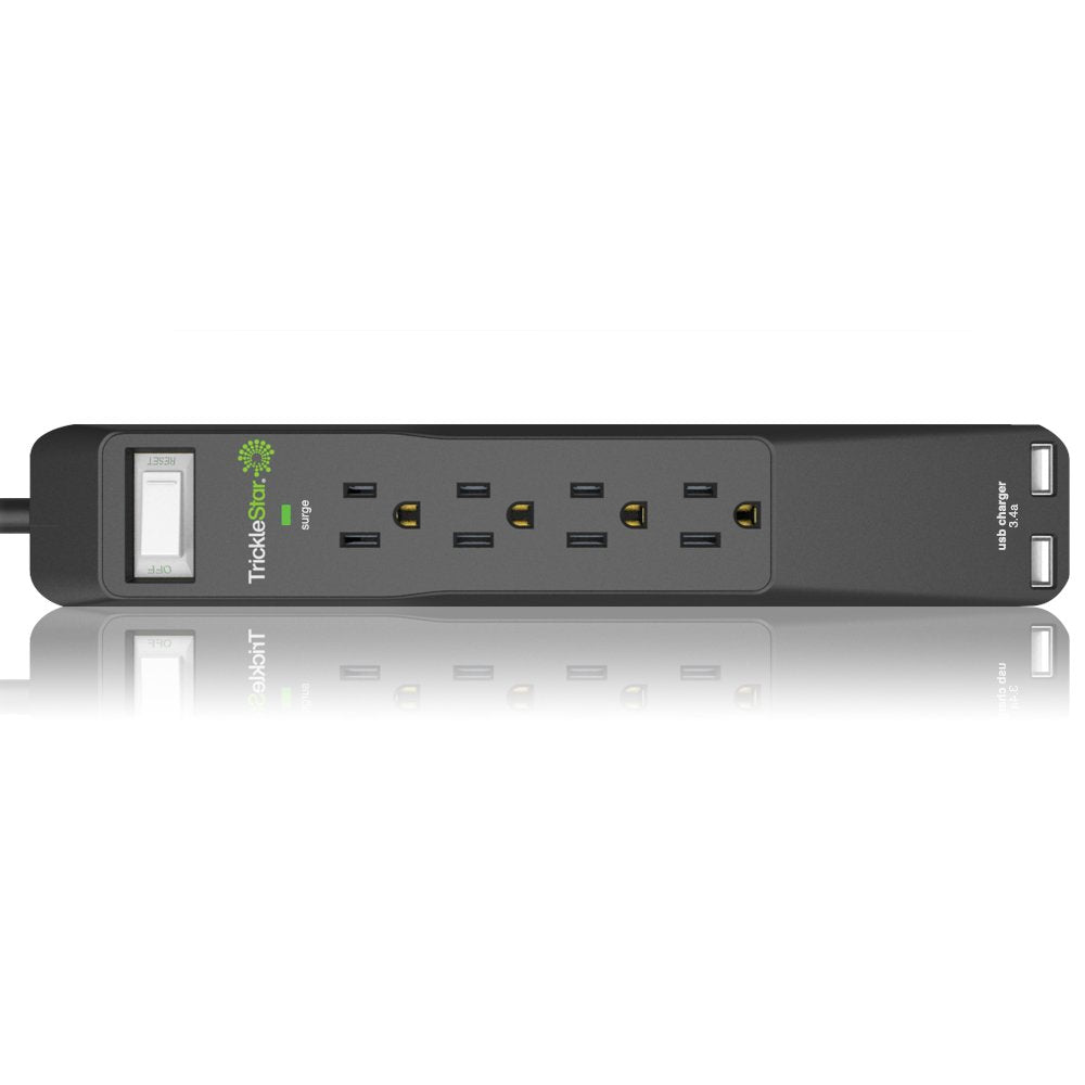 Tricklestar Ts1206 4 Outlet Pro Series Surge Protector With 2 Usb Charging Ports, 1080 Joules, Ceramic, Fireproof Surge Protecti