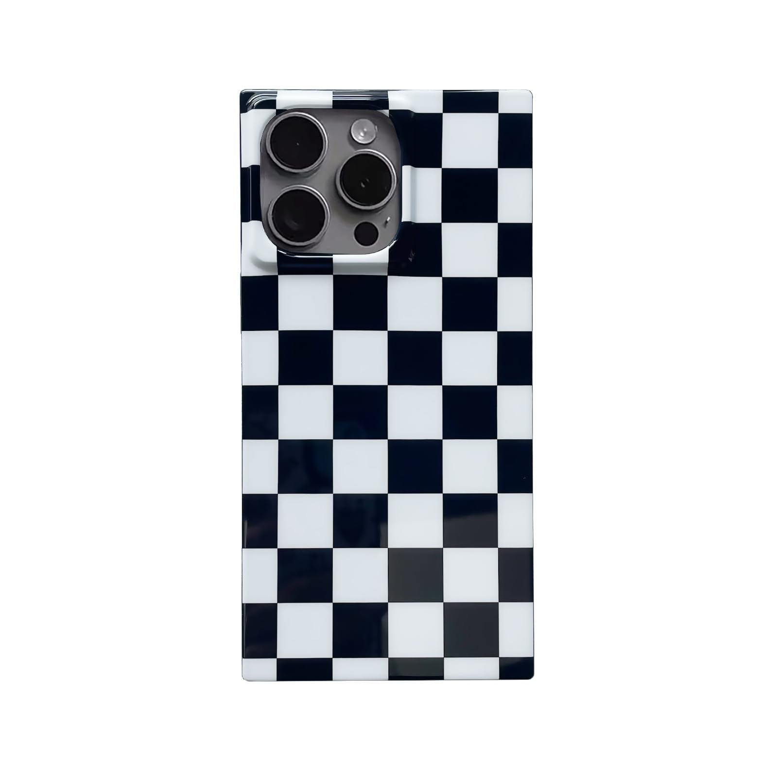 Reezaddin Square Checkered Phone Case For Iphone 13 Pro Max Black White Grids Plaid Checkerboard Slim Soft Classic Trunk Design