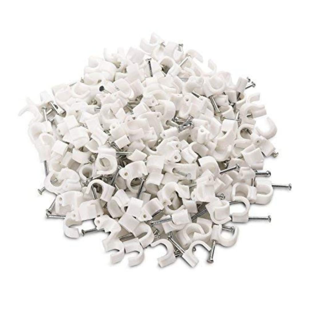 Plastic Wire Fastener Circle Cable Clips With Metal Nail (6 Mm, White) (6 Mm, 500)