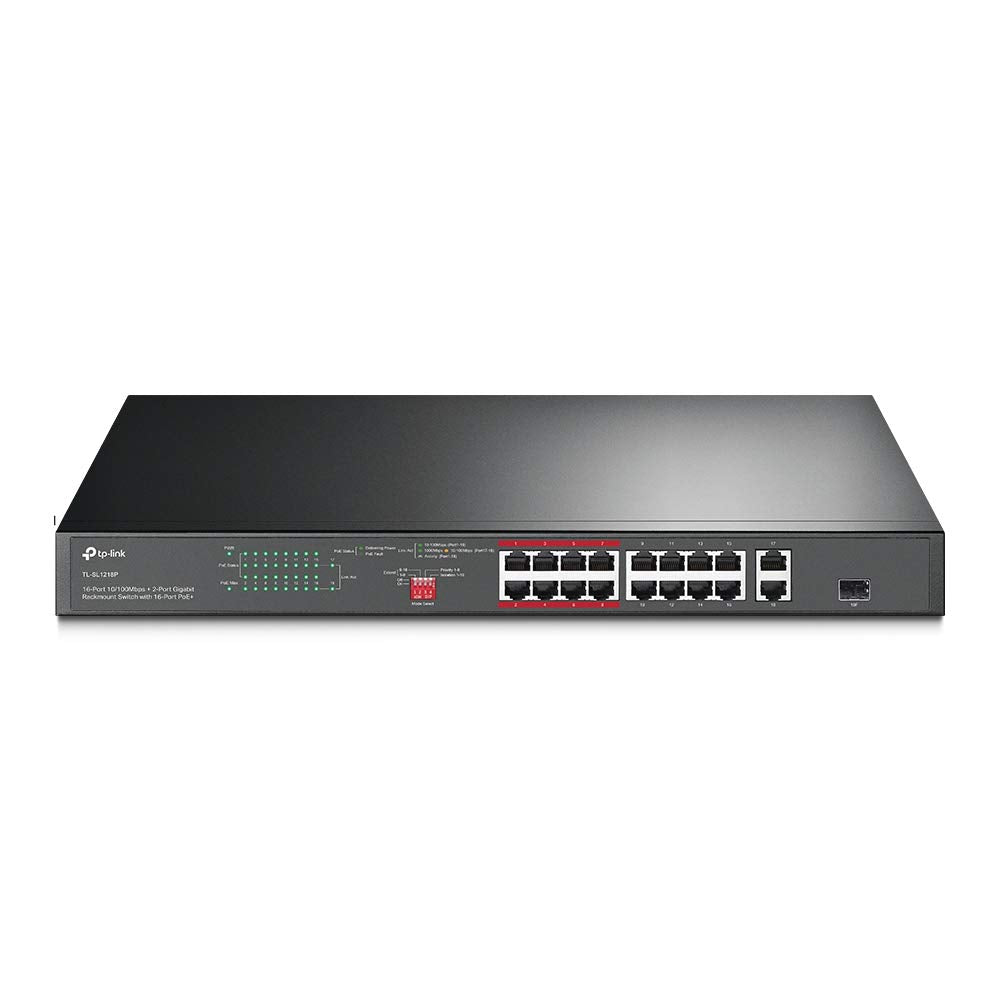 Tp Link Tl Sl1218P 16 Port 10/100Mbps Fast Ethernet Poe Switch 16 Poe+ Ports @150W, W/ 2 Uplink Gigabit Ports + 1 Combo Sfp Slot
