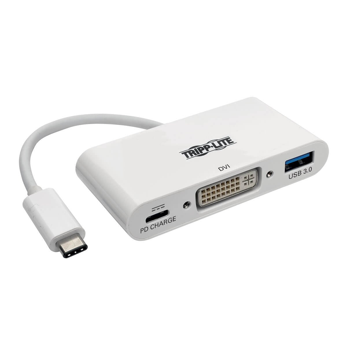 Tripp Lite USB C to DVI Multiport Video Adapter Converter 1080p w/ USBA Hub & USBC PD Charging Port, Thunderbolt 3 Compatible,