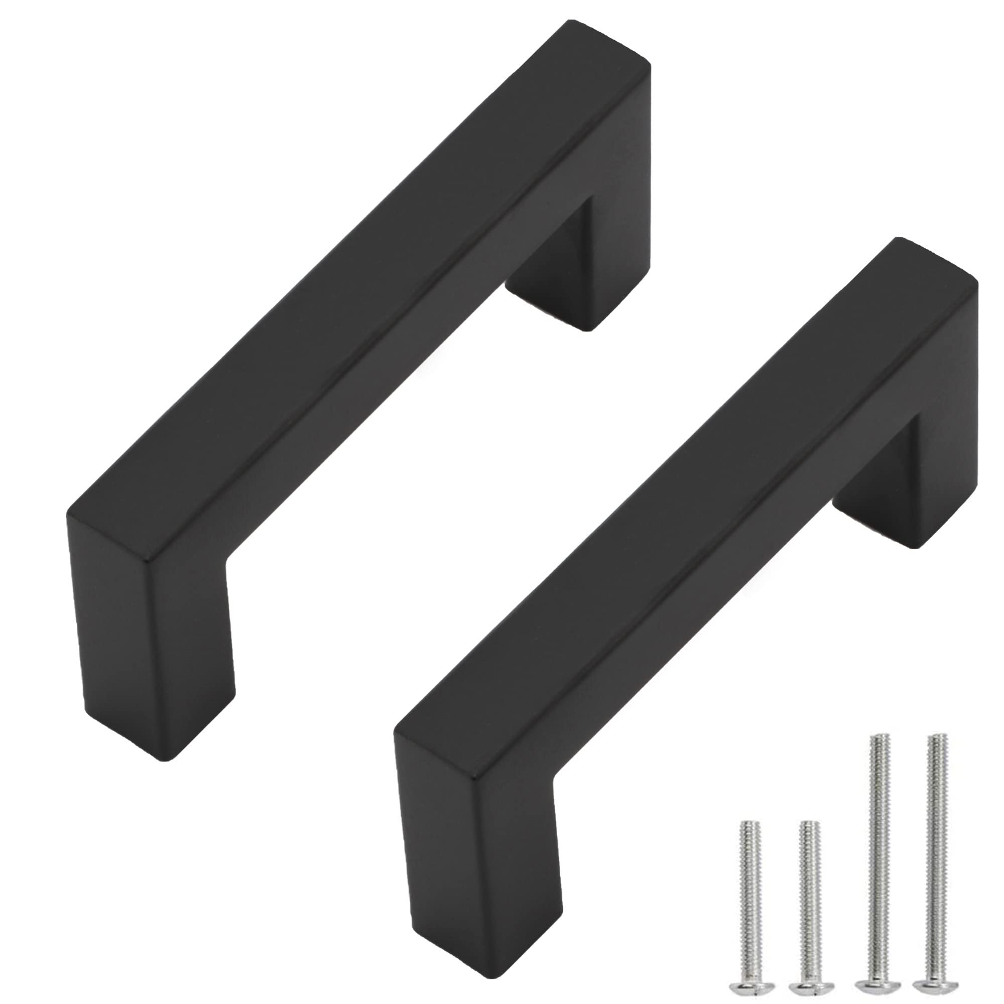 Redunest Cabinet Pulls Matte Black Cabinet Handles Square Drawer Pulls, 2 Pack 3 Inch Stainless Steel Kitchen Door Cupboard Cabi