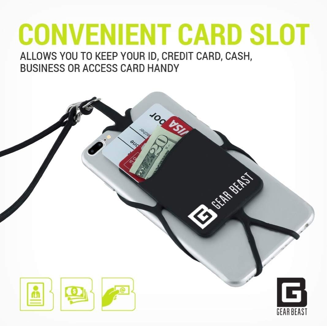 Gear Beast Cell Phone Lanyard   Universal Neck Phone Holder W/Card Pocket And Silicone Neck Strap   Compatible With Most Smartph