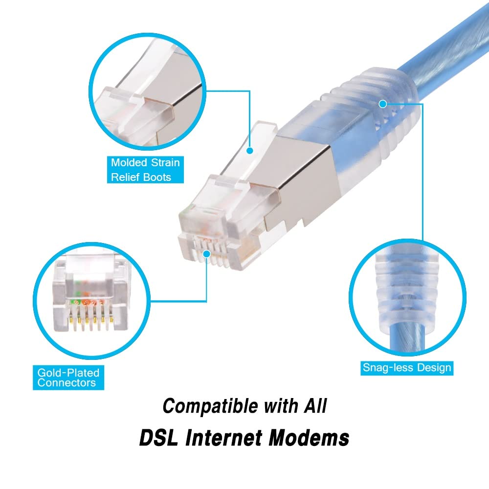 Beszin 10 Pack Rj11 25Ft Shielded Modem Cable For High Speed Dsl Internet, For Broadband Dsl Modems, High Speed Data Transfer, H