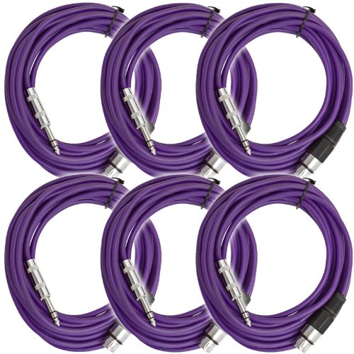 Seismic Audio - Satrxl-F25Purple-6Pack - 6 Pack Of 25 Ft Xlr Female To 1/4'' Trs Patch Cable Snake Cords Balanced - Purple