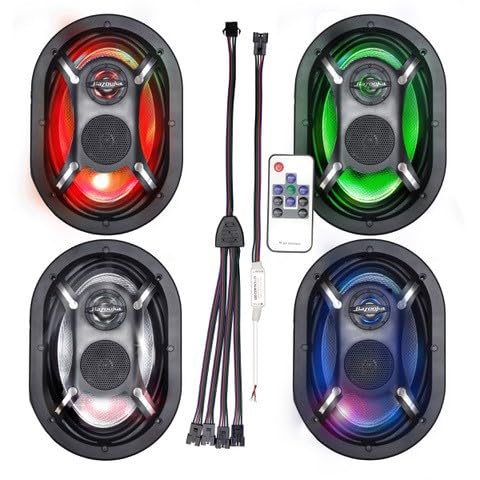 Bazooka | Marine 3-Way Coax Speaker Kit | 4-Piece 6X9In Led Speakers | Plug-And-Play Rgb Led Controller And Remote (4Pc 6X9In Sp