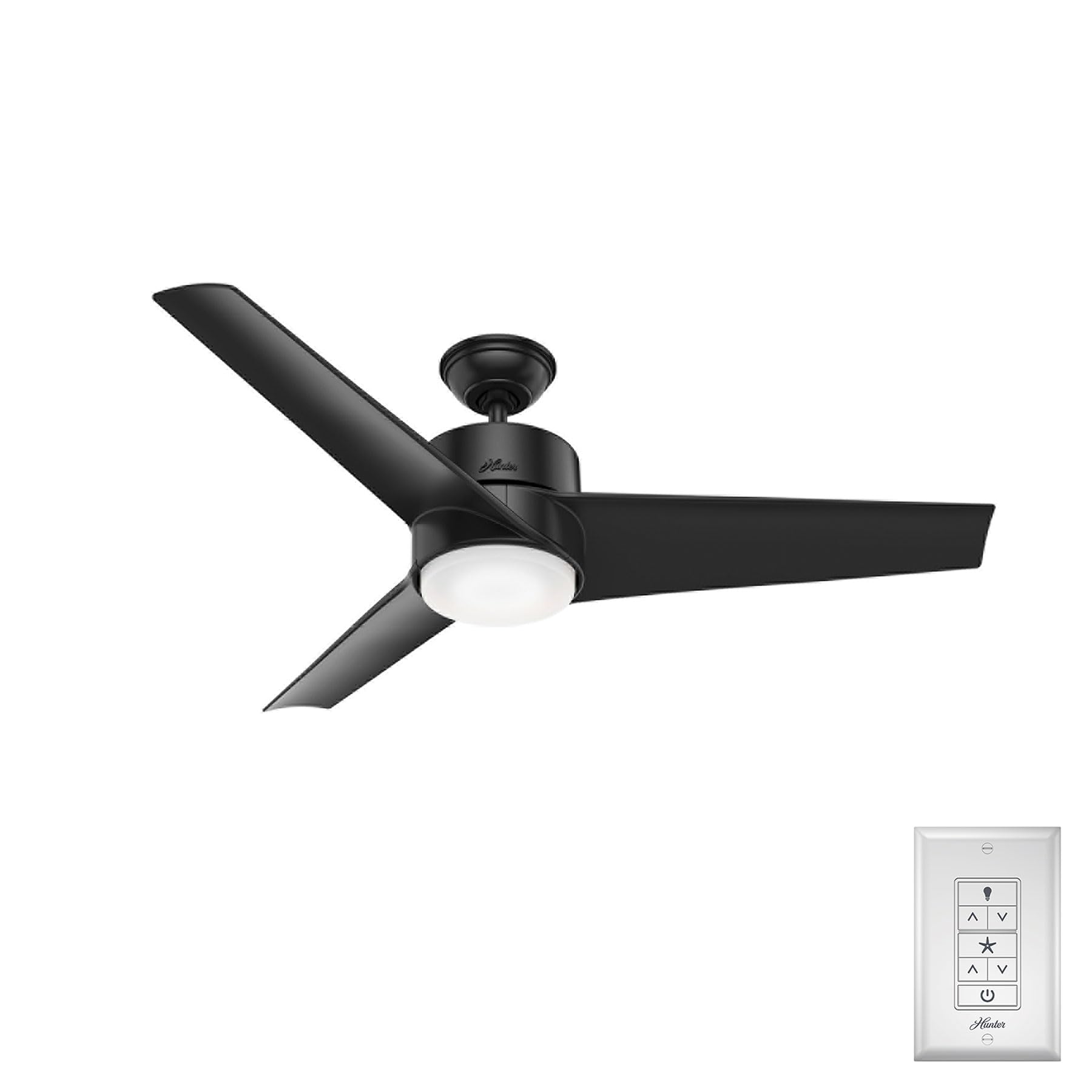 Hunter 54 inch Outdoor or Indoor Ceiling Fan with LED Light - Black Ceiling Fan with Wall Control, For Patio, Garage, or Porch,