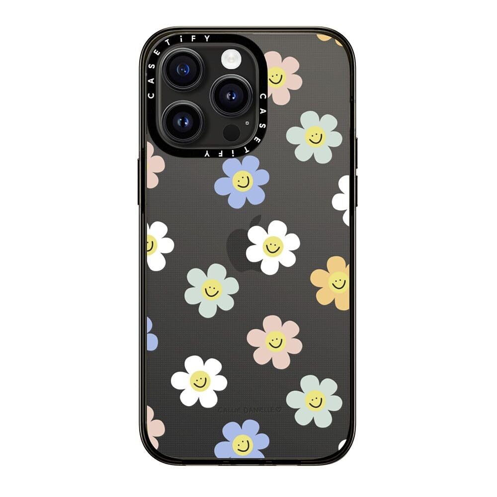 Casetify Compact Case For Iphone 15 Pro Max [2X Military Grade Drop Tested / 4Ft Drop Protection]   Happy Daisies   Clear Black