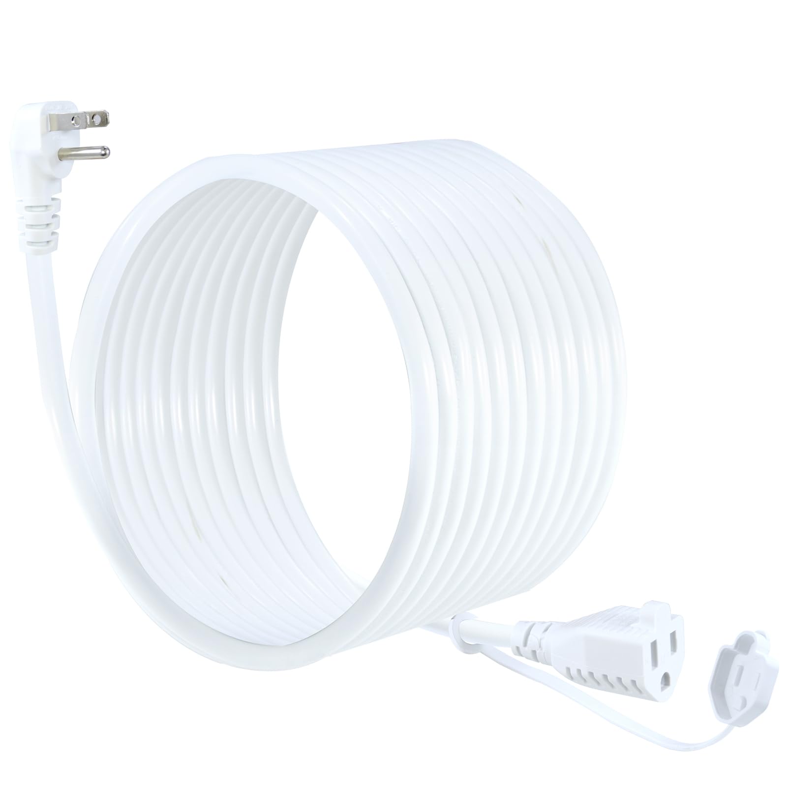 20 Feet Outdoor Extension Cord Waterproof 16Awg 90Degree Flat Plug Outdoor Extension Cord,White Garden All Weather 16Awg 13Amp 1