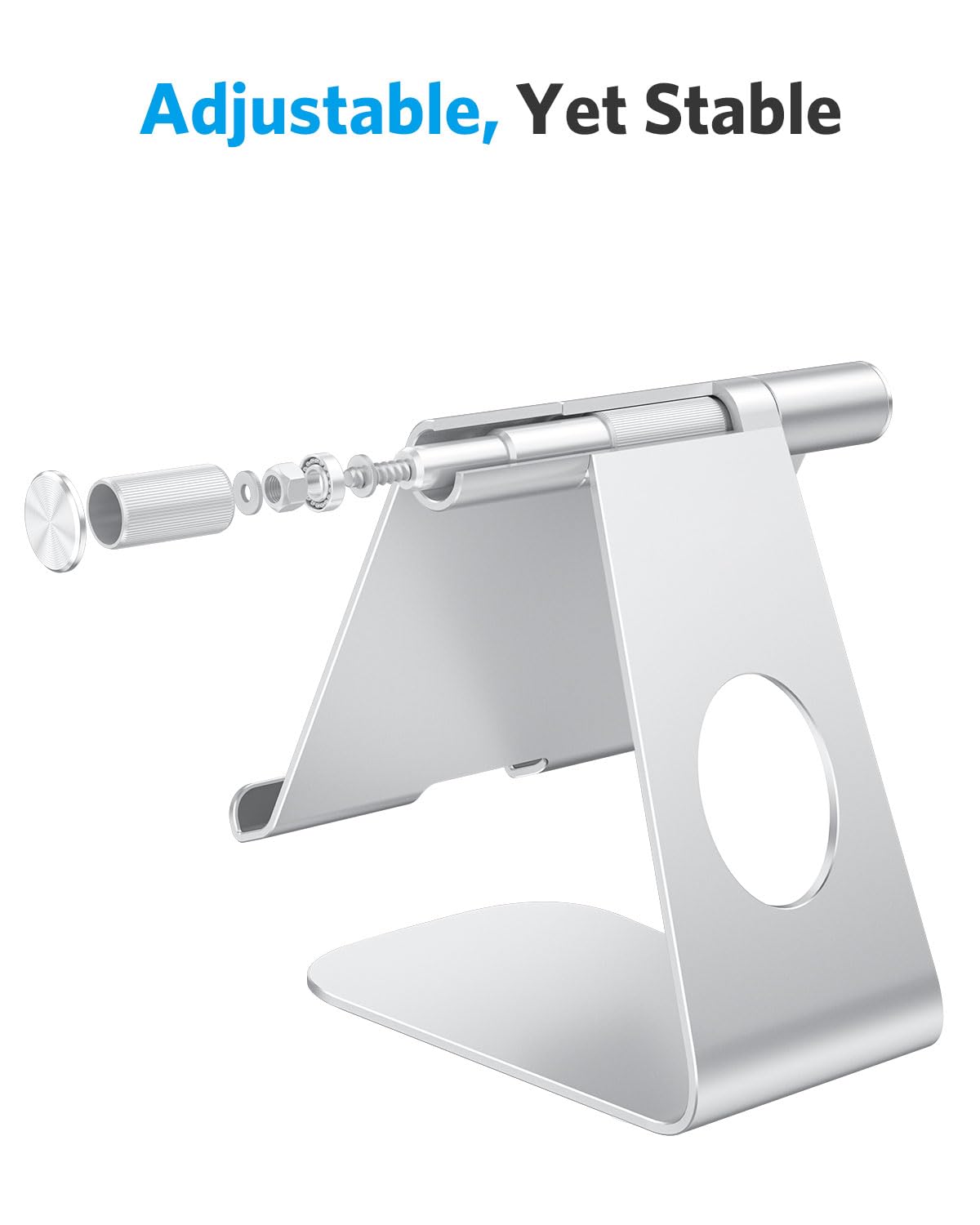 Omoton Tablet Stand Holder Adjustable, T1 Desktop Aluminum Tablet Dock Cradle Compatible With Ipad Air/Mini, Ipad 10.2/9.7, Ipad Pro 11/12.9/13, Samsung Tab And More Up To 13 Inch, Silver