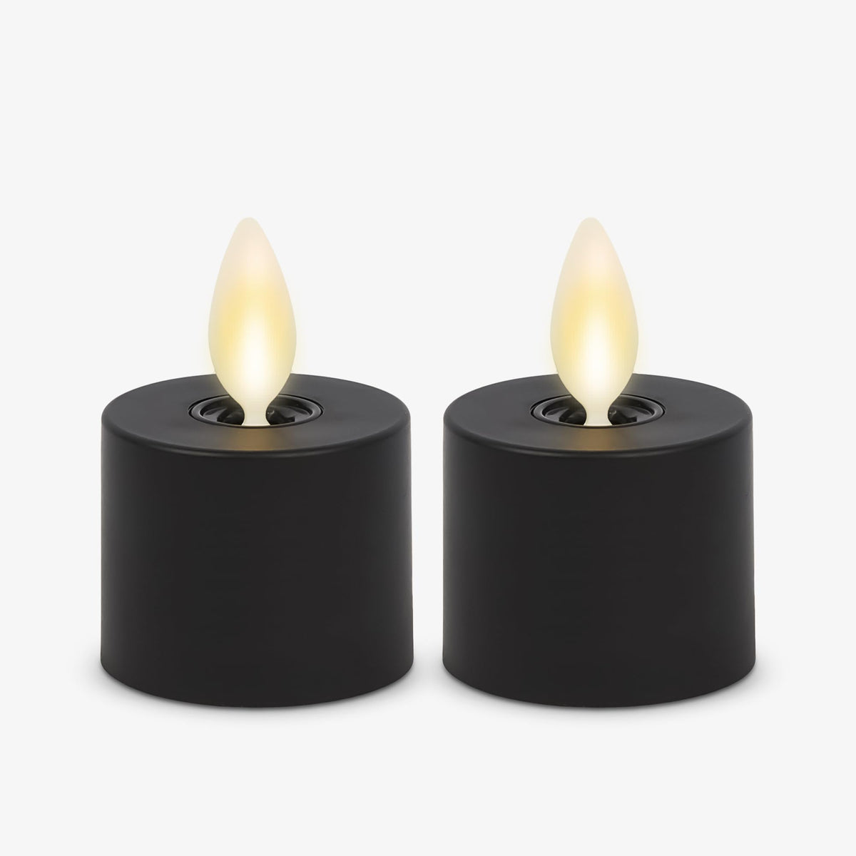 Luminara Set Of 2 Moving Flame Flameless Tealight (1.4'' X 2'') Battery Operated Plastic Led Tea Light - Smooth Matte Finish- Bl