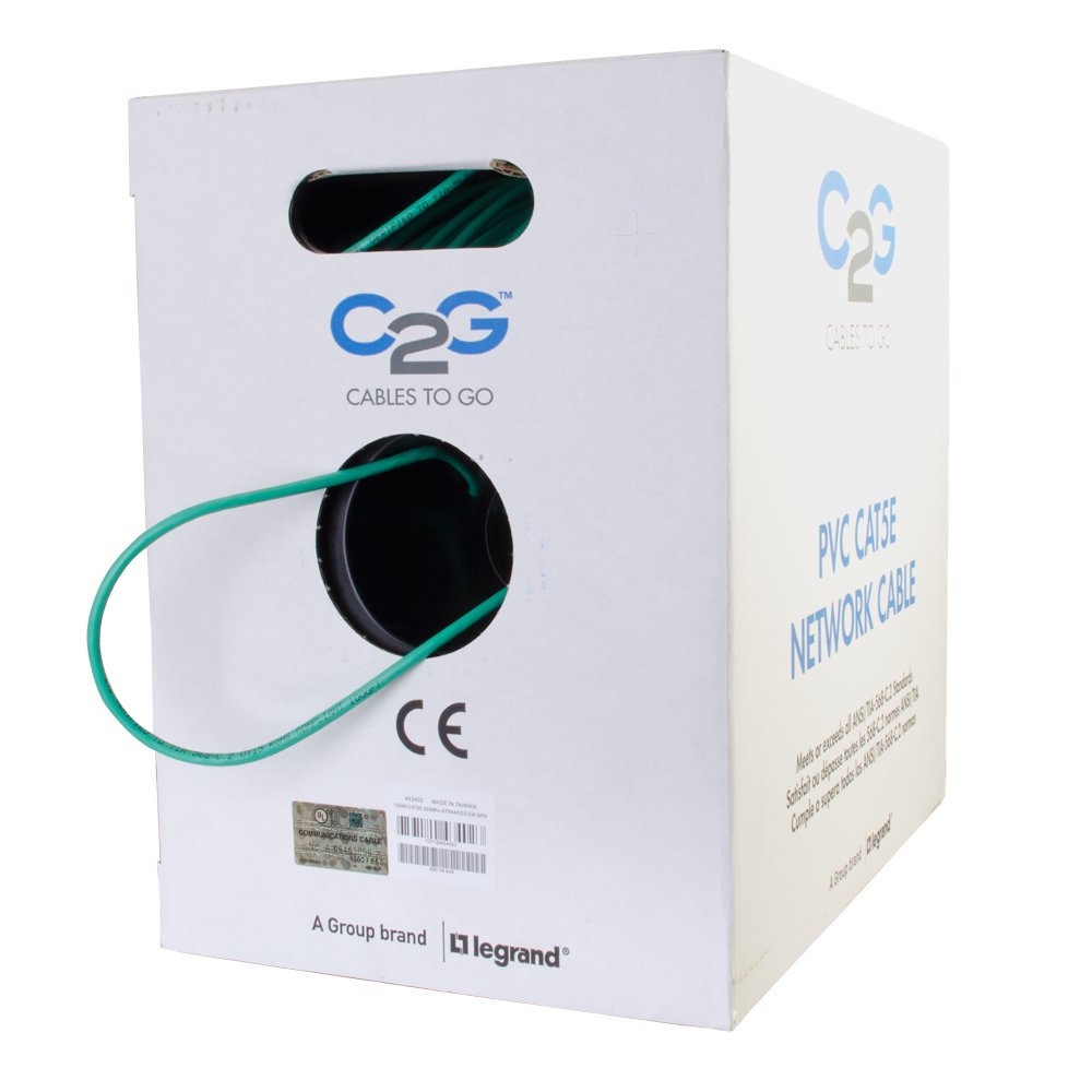 C2G 43402 Cat5E Bulk Cable   Unshielded Ethernet Network Cable With Stranded Conductors, In Wall Cmr Rated, Taa Compliant, Green