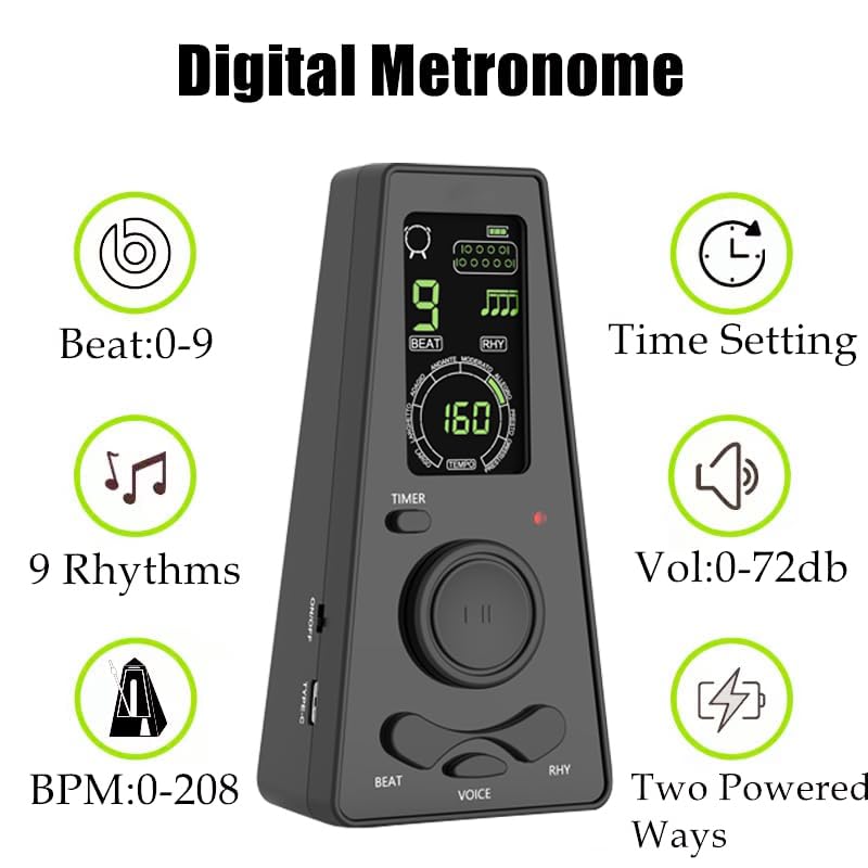 Auphy Digital Metronome For Piano Guitar Drum Violin With Timer Vocal Headphone Jack (Black)