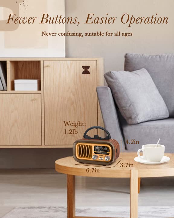 PRUNUS J-150 Retro Bluetooth Radio - Portable AM/FM Solar/Battery Operated, TWS, Supports TF Card/USB, Best Sound Quality