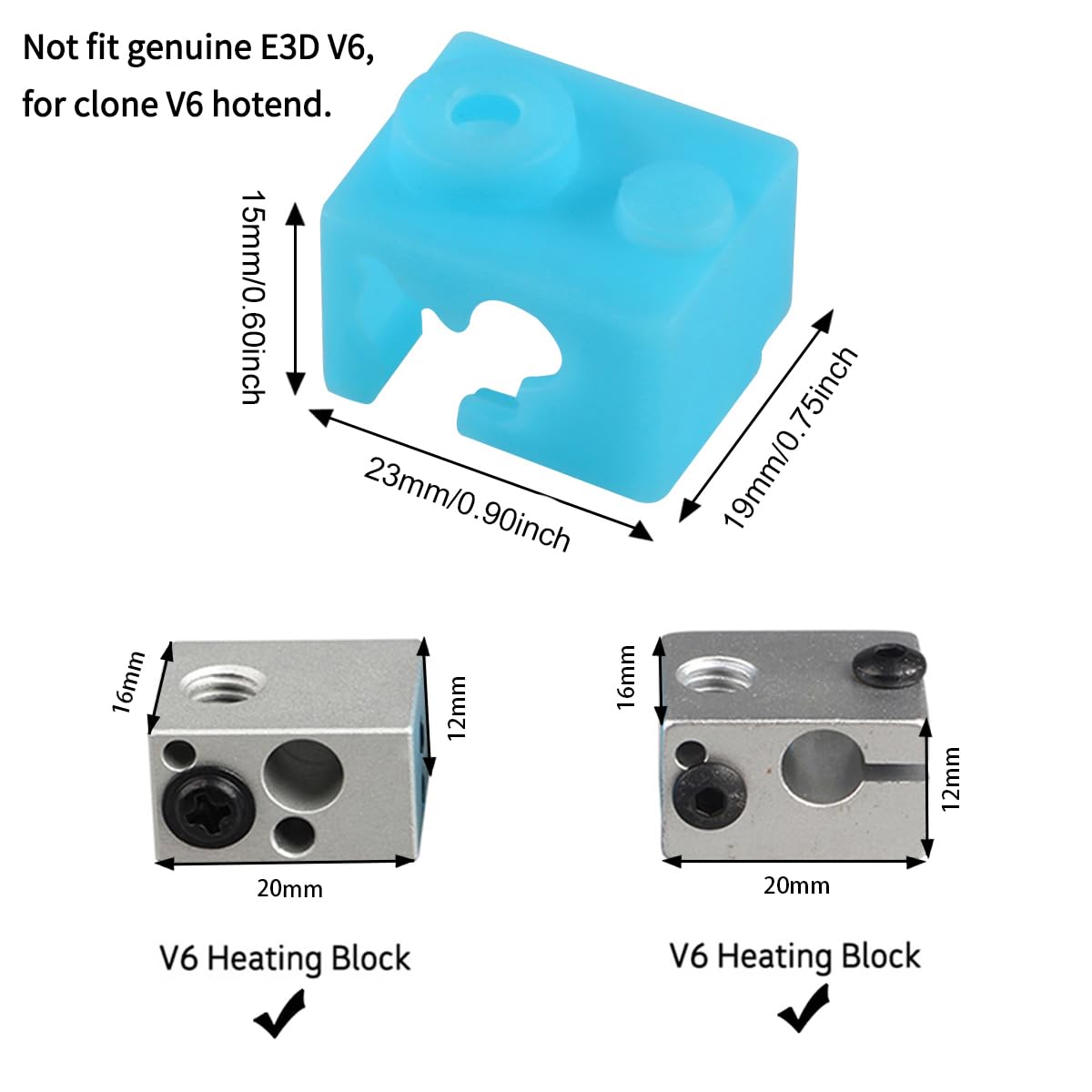 3D Printer Heater Block Silicone Cover, Aokin V6 Silicone Sock For Clone E3D V6 Hotend Extruder, 3 Pcs, Black