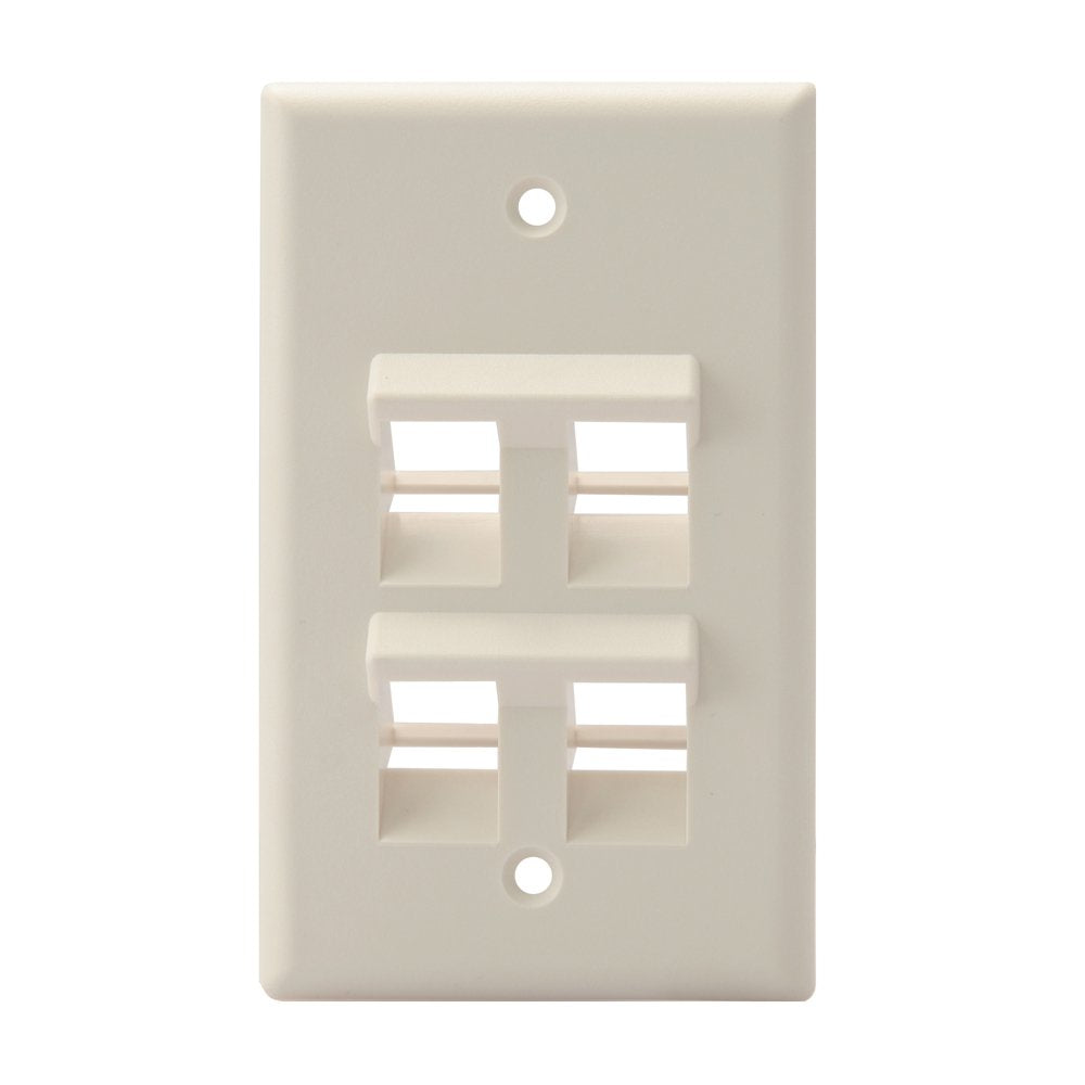 Leviton Angled QuickPort Wallplate 4-Port, Single Gang, 41081-4TP, Light Almond