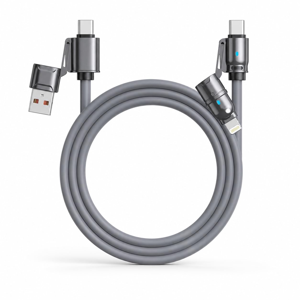 GZYXJXPJ 240W 4in1 USB Charging Cable, Fast Charge Compatible, USBA/TypeC Connectors (Grey)