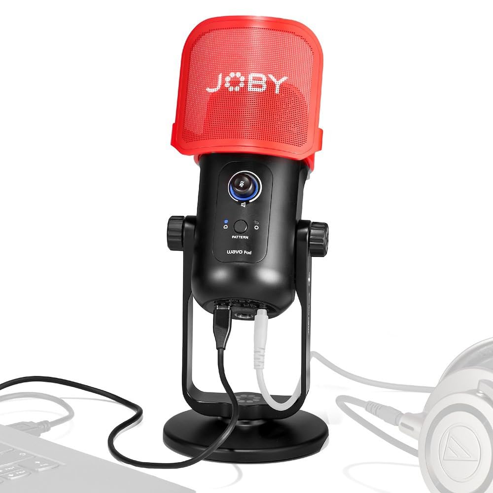 JOBY Wavo POD USB Condenser PC Microphone for Podcasting, Streaming Microphone for Recording, Mute and Gain Controls, Headphones