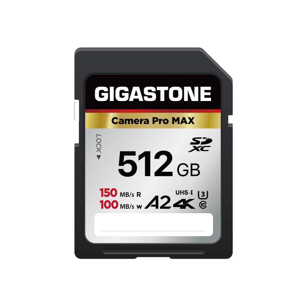 [5-Yrs Free Data Recovery] GIGASTONE 512GB SD Card, 4K Camera Pro MAX, A2 4K SDXC Memory Card High Speed 4K UHD Video Compatible with Canon Nikon Sony Kodak Panasonic Digital Camera, with 1 Mini case
