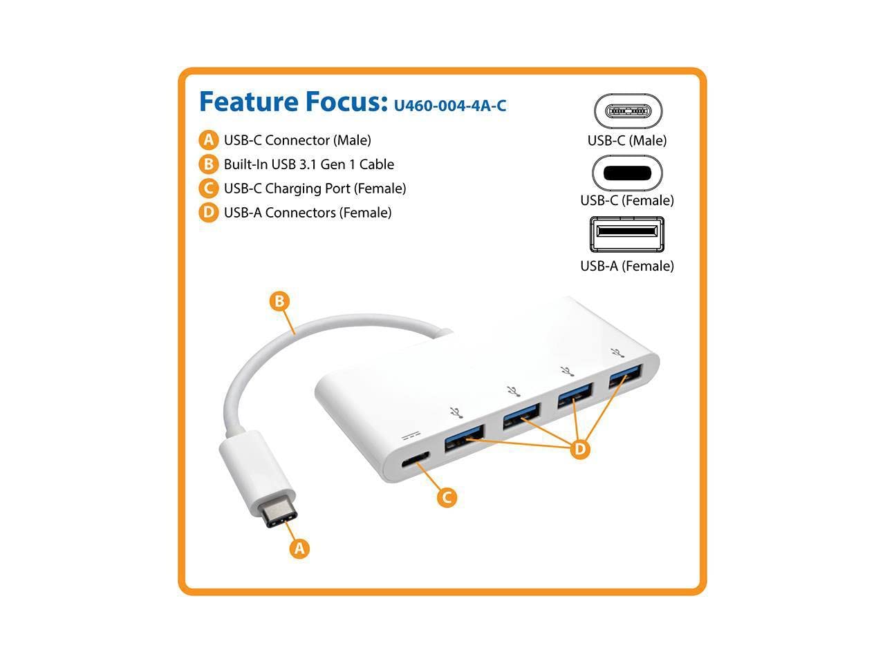 Tripp Lite 4-Port Usb 3.1 Gen 1 Usb-C To Usb-A Portable Hub With X4 Usb-A & Usb-C Charging Port 5 Gbps (U460-004-4A-C)