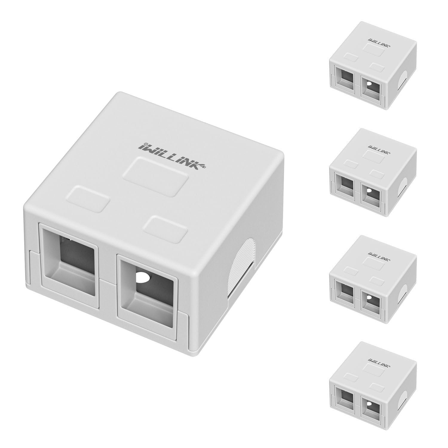 Iwillink 2 Port Keystone Jack Surface Mount Box, White 5 Pack