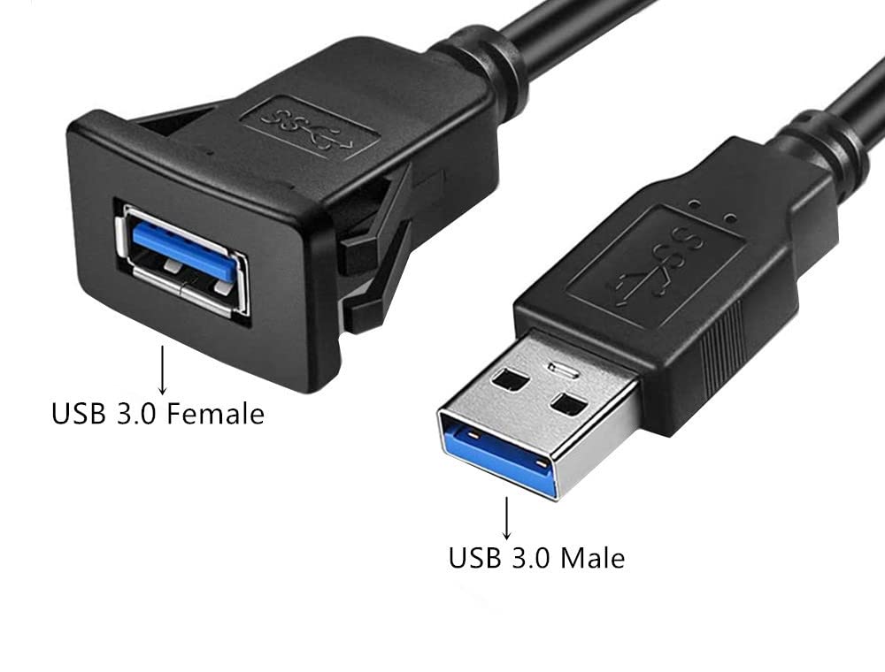 Qaoquda Square Usb 3.0 Flush Mount Cable, Usb 3.0 Male To Female Flush Panel Mount Extension Cable For Car, Boat And Motorcycle