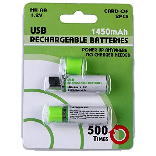Greenearth Usb Rechargeable Aa Batteries | 1450 Mah | Quick Charge Usb Charger | 500 Cycles Reusable | Nimh Double A 1.2V (2 Pac