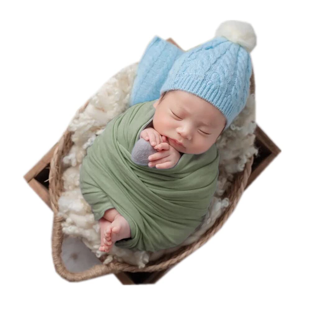 Coberllus Newborn Baby Photo Props Blanket Stretch Without Wrinkle Wrap Swaddle For Boy Girls Photography Shoot (Green)