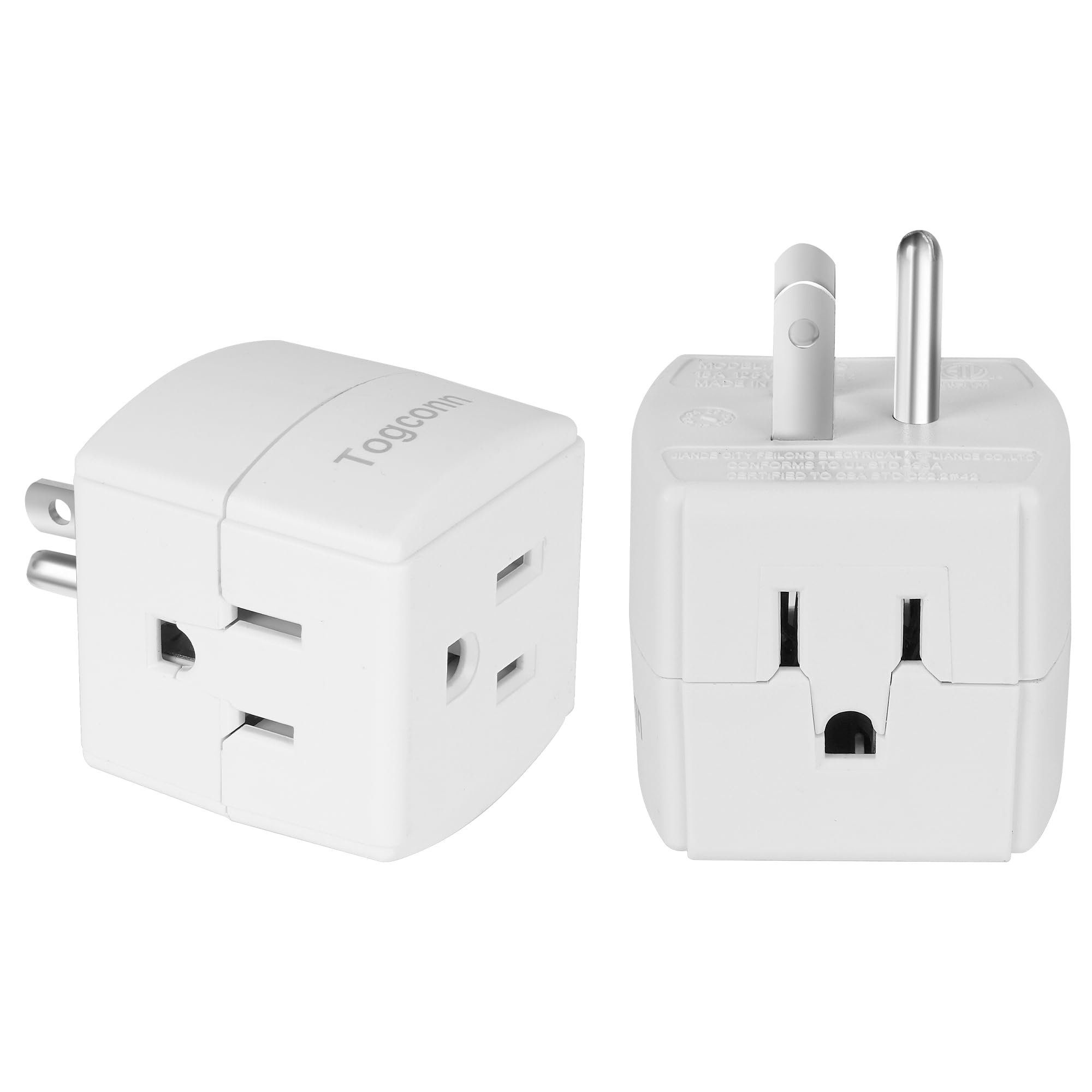 3 Outlet Extender Wall Tap Cube 2 Pack, 3 Prong Grounded Wall Tap, Easy Access Design, Adapter Spaced Outlets, Multiple Plug, Po