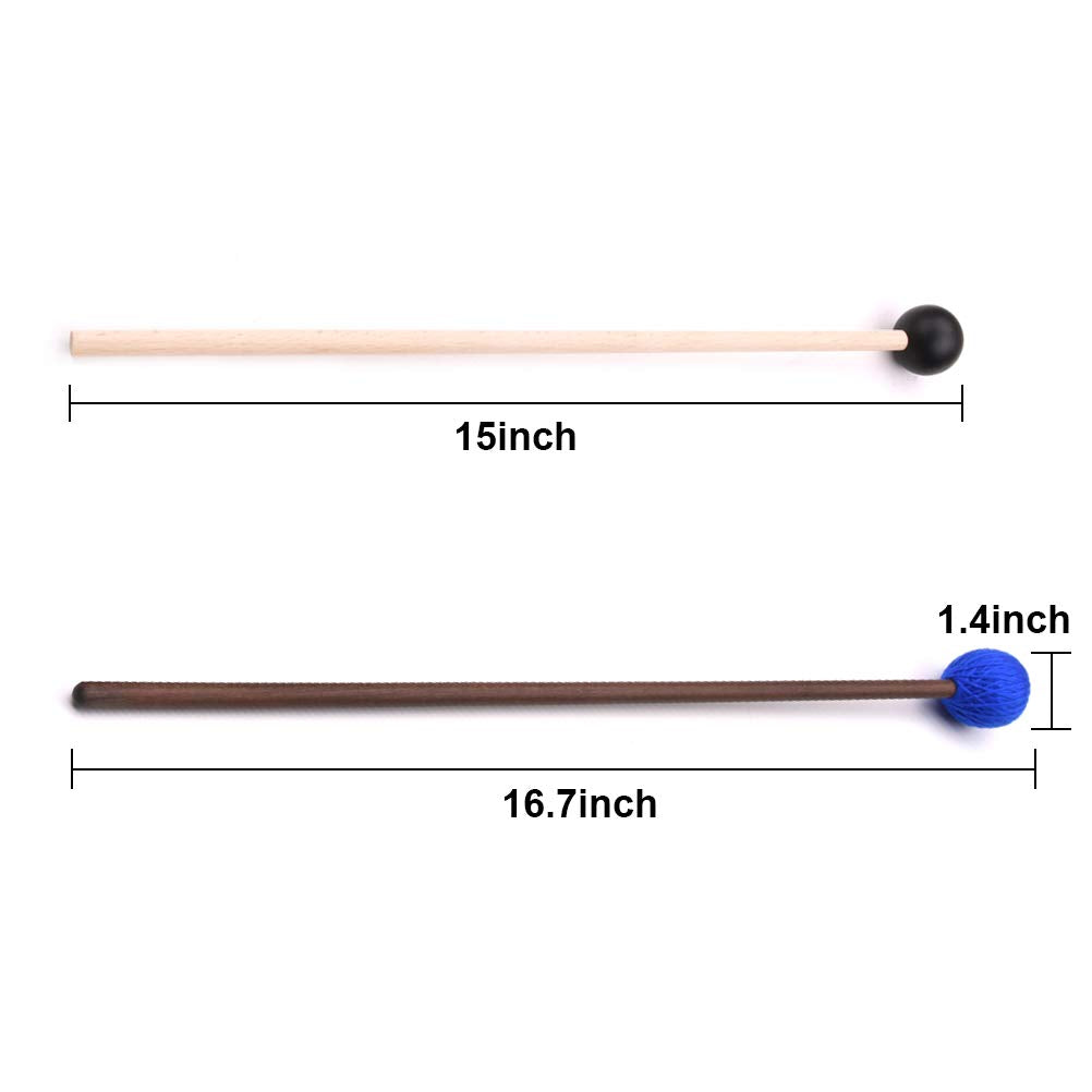 Vankcp Marimba Mallets, 1 Pair Medium Blue Hard Yarn Marimba Mallets And 1 Pair Rubber Mallets Sticks With Wood Handle For Percu