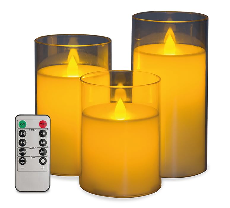 Glowing Creations Flameless Candle   Battery Operated Set Of 3 White Acrylic Candles With Remote Control For Home D  Cor, Bathro