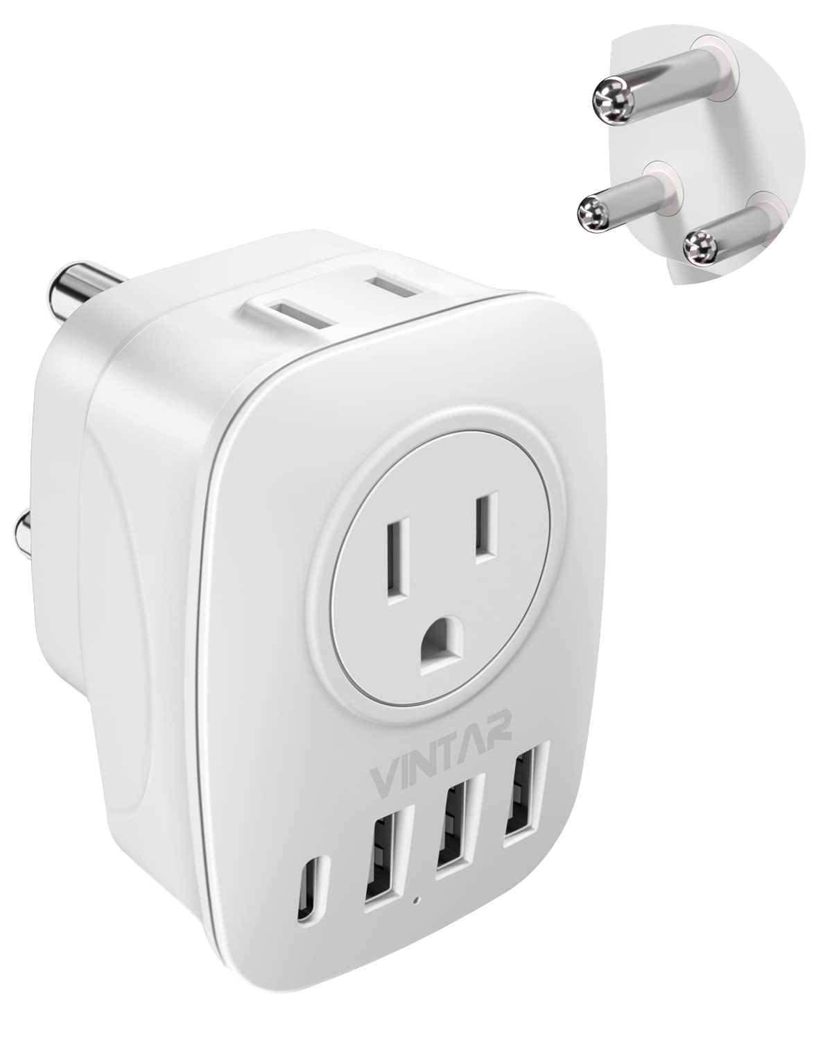 South Africa Power Adapter,Vintar Type M Plug Adapter With 1 Usb C,3 Usb Ports And 2 American Outlets,6 In 1 South Africa Travel